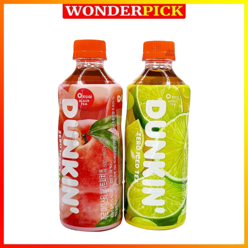 Nước trà trái cây Zero Dunkin Hàn Quốc Chai 500ml - Vị Chanh nho xanh, Vị Đào trắng