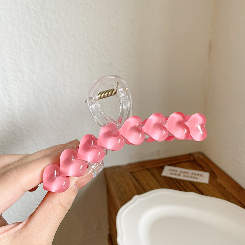 Kẹp càng cua, kẹp tóc trái tim màu hồng trong suốt, lấp lánh ngọt ngào, size lớn 11.5 cm dành cho nữ