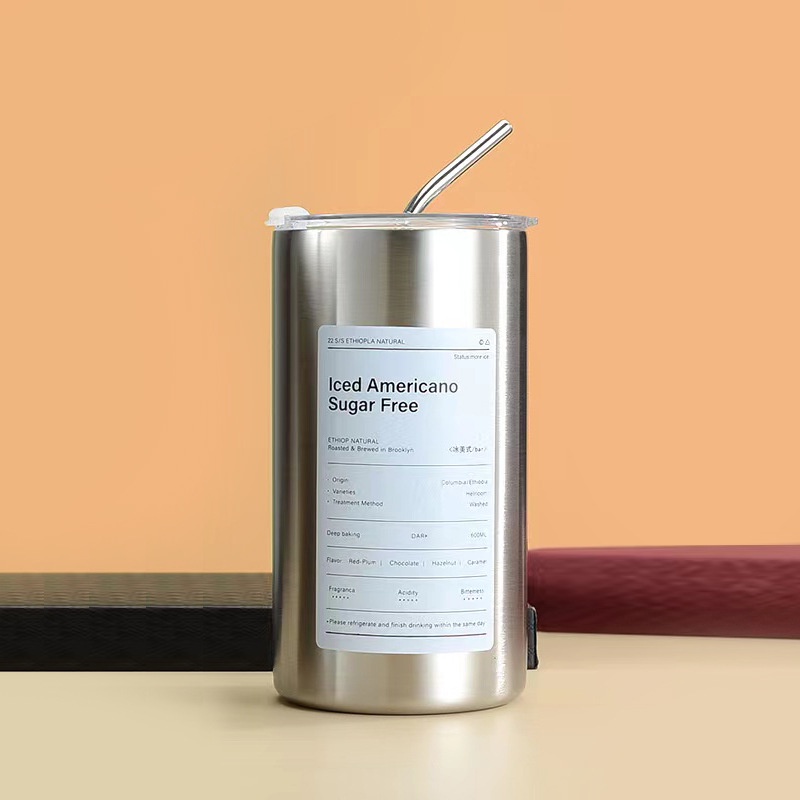 Cốc giữ nhiệt iced americano 600ml inox 304 cao cấp không gỉ, ly giữ nhiệt có ống hút tiện lợi