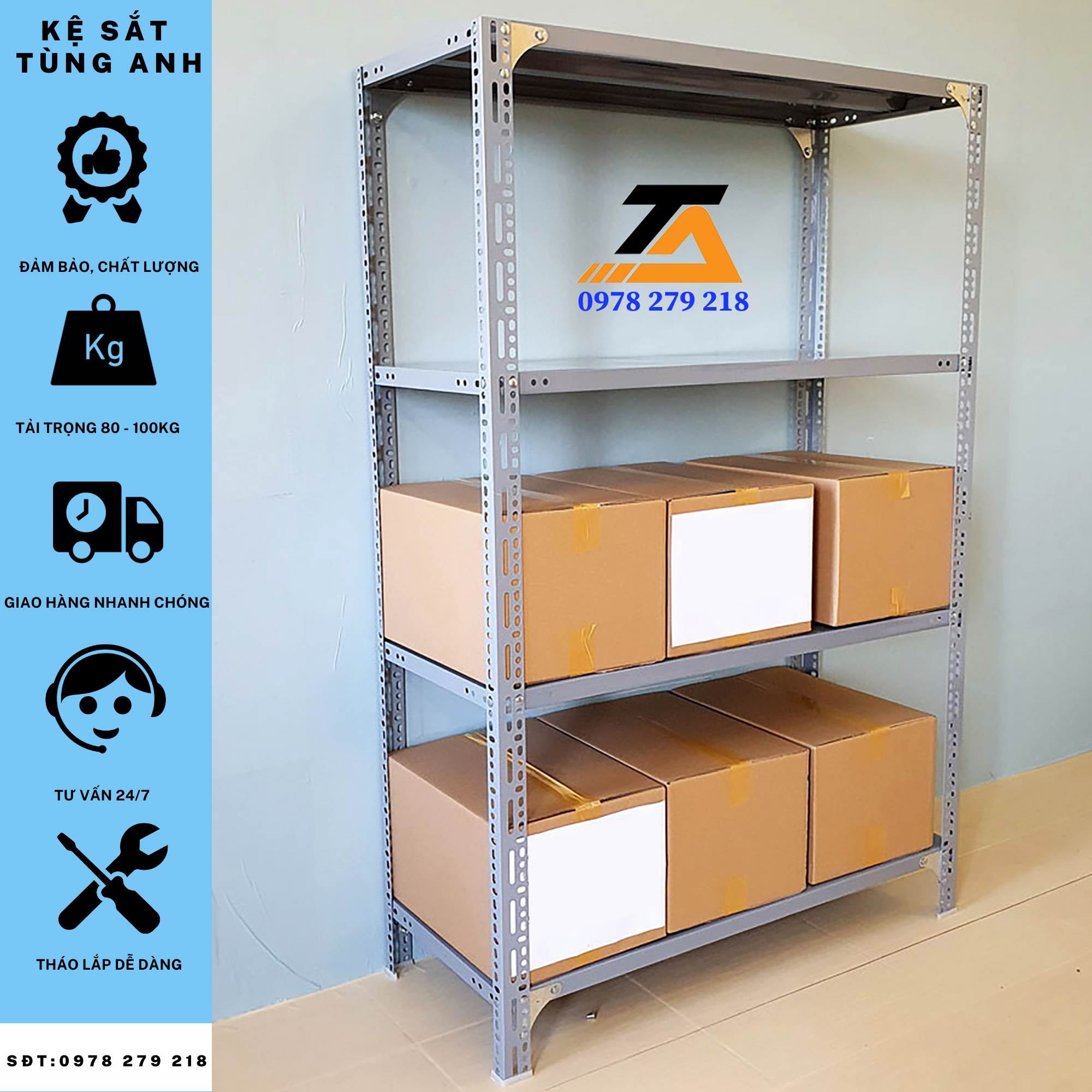 Kệ sắt v lỗ Cao 1.5m x Dài 1.2m x Rộng 30 x 4 sàn
