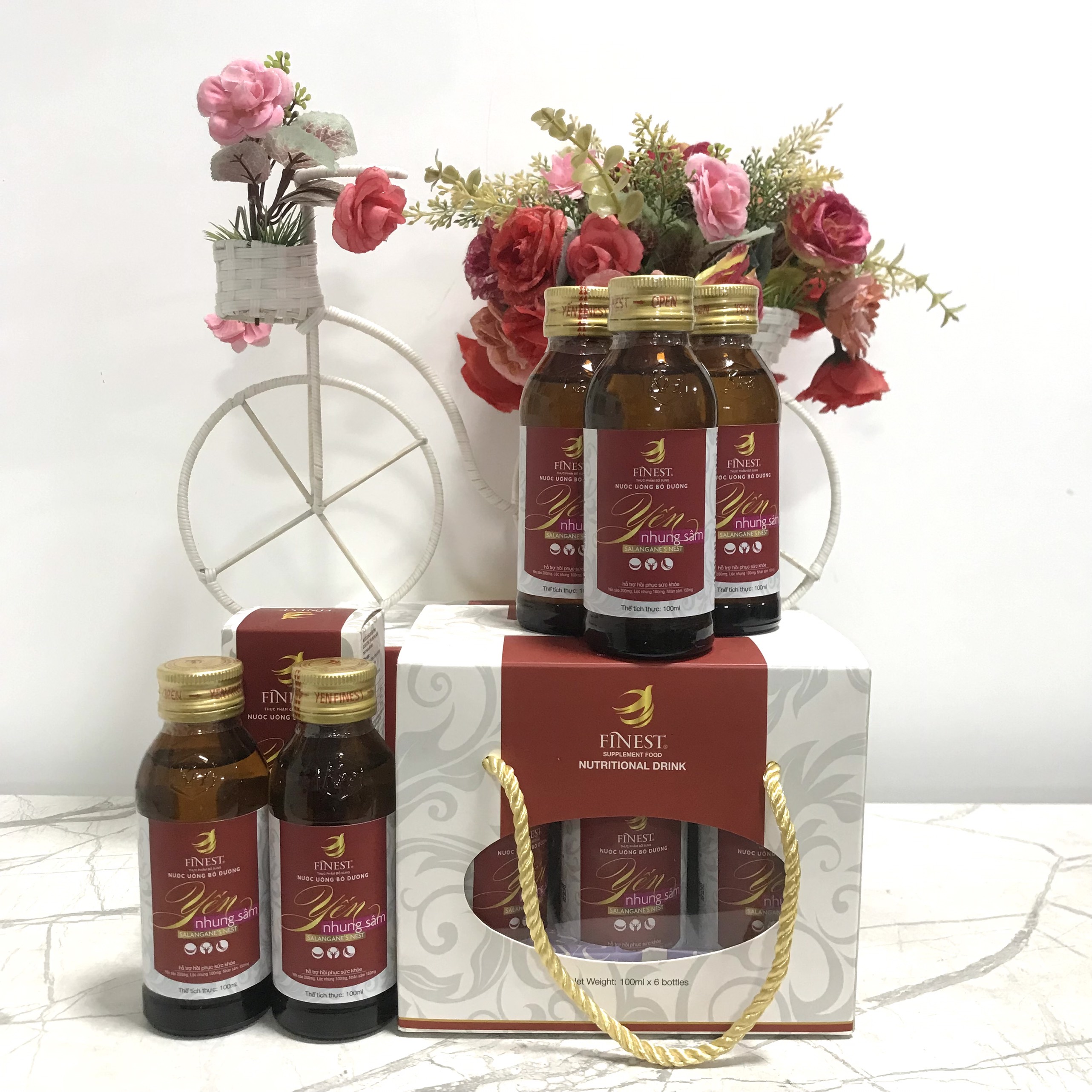 Yến sào Finest, nước yến sào nhung sâm nguyên chất, hộp 6 x 100ml