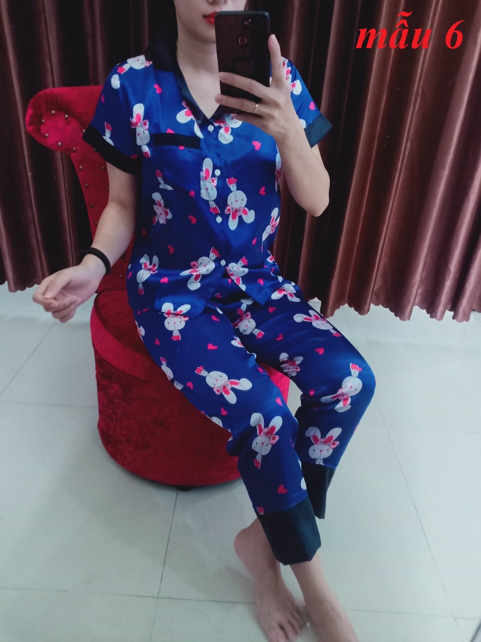 Đồ bộ pijama tay ngắn +phi lụa- dưới 60kg-017