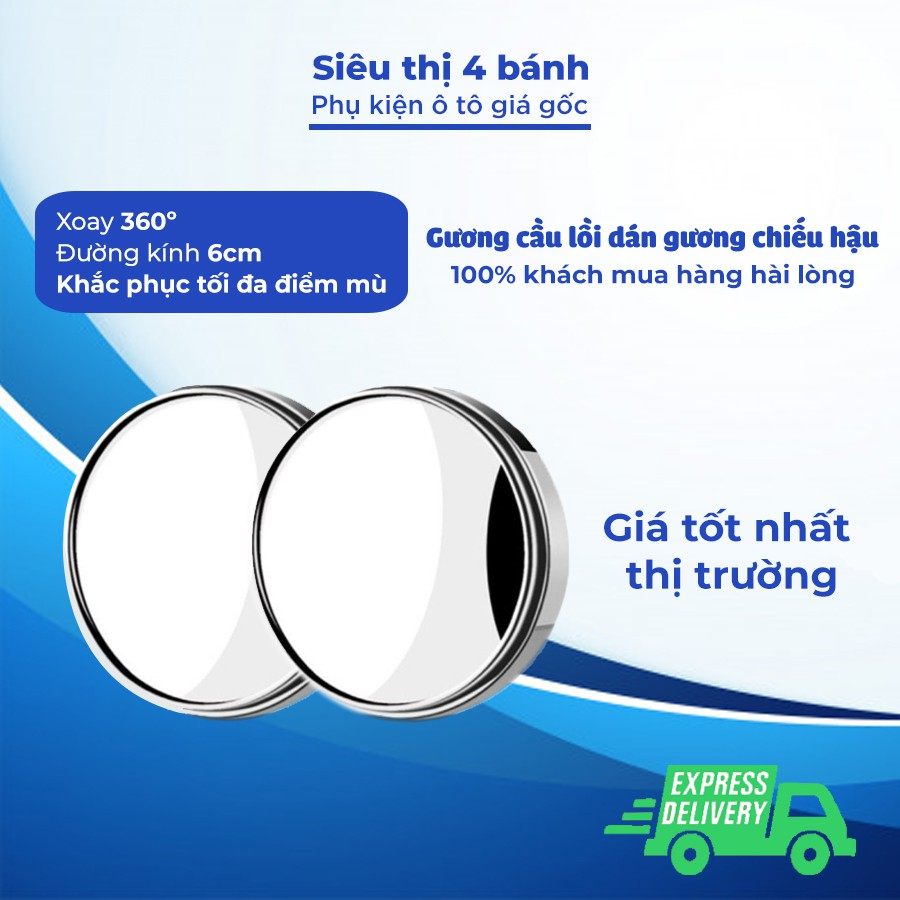Gương cầu lồi, gương lồi có viền gắn kính hậu xe ô tô, xe hơi xoay 360 độ xóa điểm mù tráng bạc siêu rẻ - Tặng keo 3M
