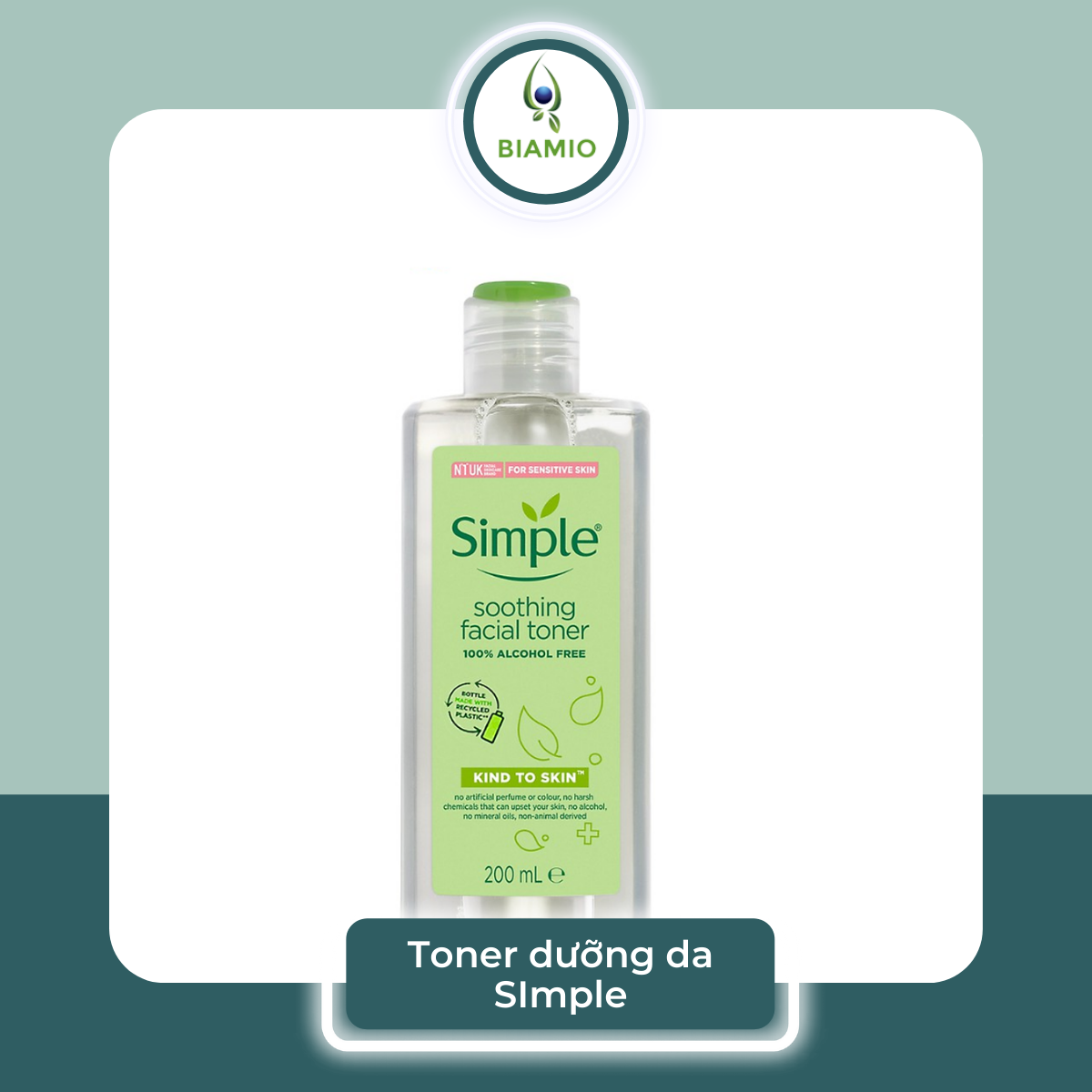 Toner dưỡng da không cồn Simple 200ml dịu nhẹ BIAMIO làm sạch da dưỡng ẩm dịu nhẹ dành cho da dầu da nhạy cảm DA03
