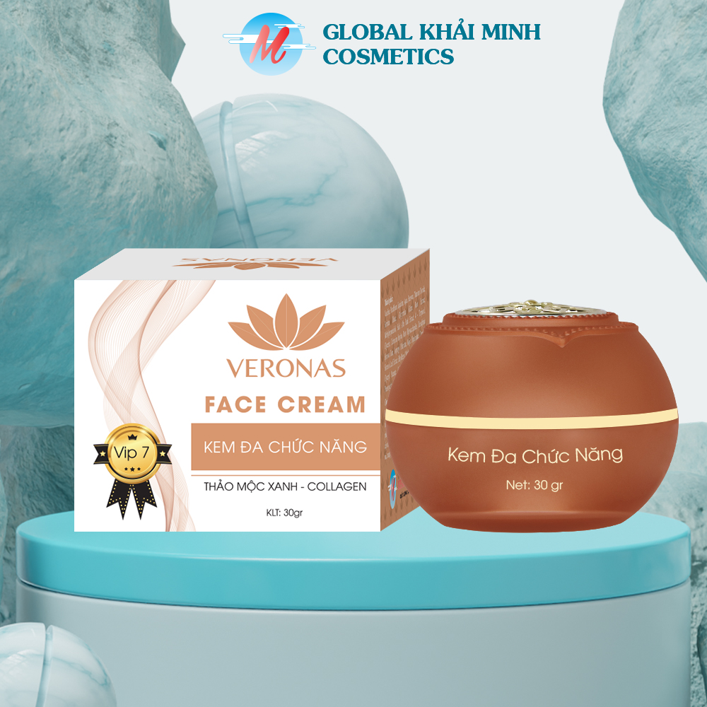 Kem dưỡng trắng da mặt chính hãng giúp se khít lỗ chân lông căng bóng làm đầy sẹo nông ngừa mụn thâm sạm tinh chất thảo mộc xanh collagen Veronas 15g - Global Khải Minh Cosmetics