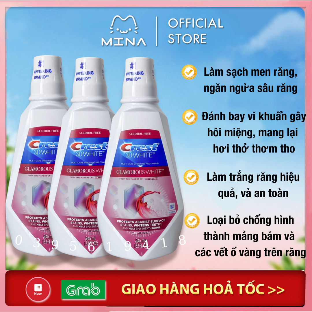 Nước Súc Miệng Crest 3D White Glamorous White 946ml - Hỗ trợ trắng răng đánh bay mảng bám