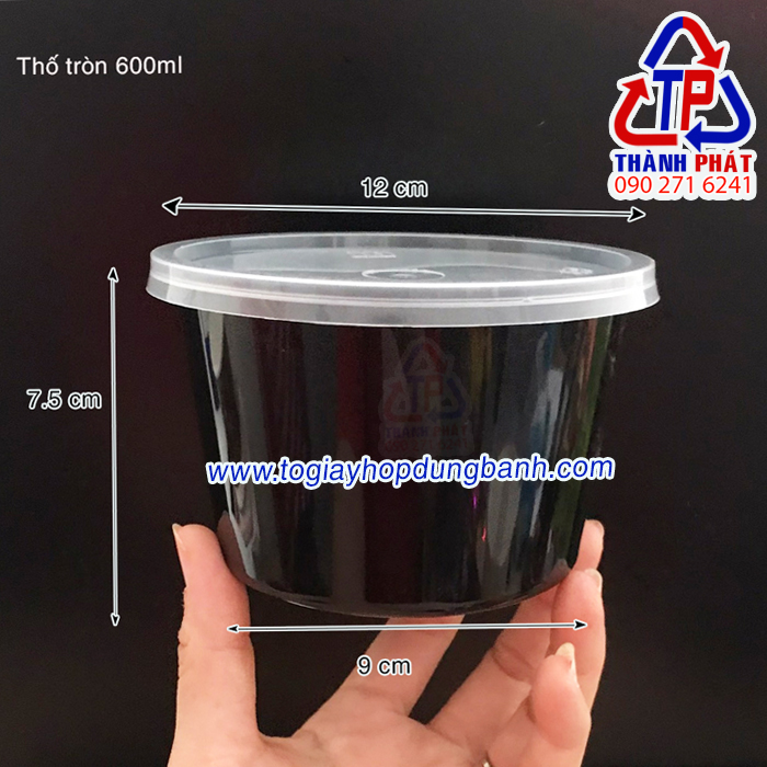 [HCM]100c Thố nhựa tròn đen 600ml - Hộp nhựa đen đựng canh - Hộp nhựa đen 600ml đựng súp - Hộp nhựa đen đựng chè
