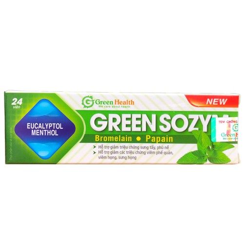 Ngậm giảm rát họng, viêm phế quản Green Sozym. Tuyp 24 viên ngậm
