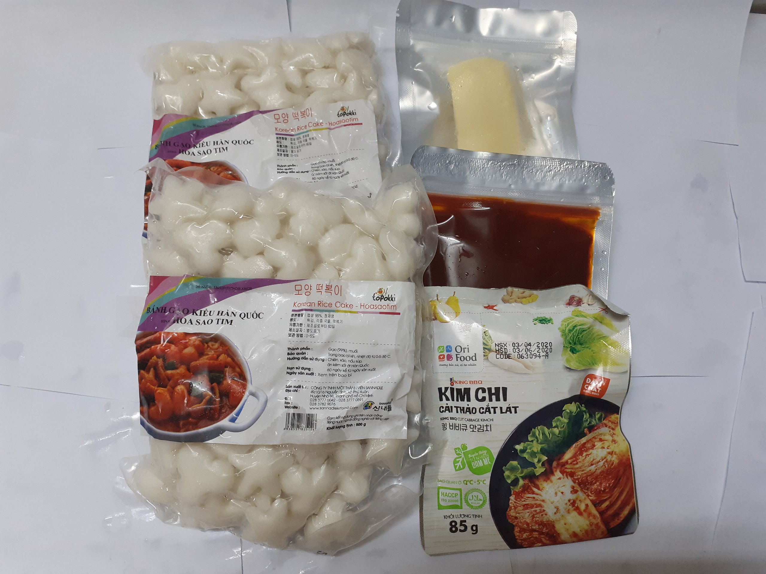 Combo 500g bánh gạo hoa sao tim +100g Phô mai Mozzazzella+100g sốt+1 gói kim chi_Doanvatgiasi
