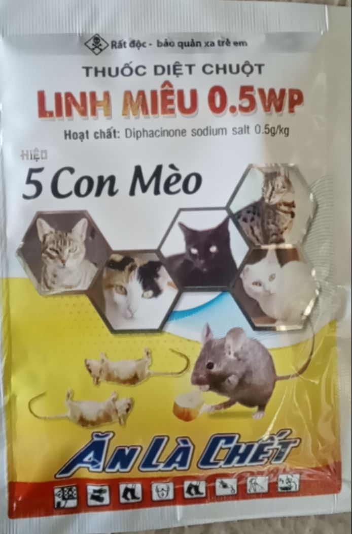  Thuốc Diệt Chuột Dạng Bột Pha Trộn Thức Ăn Hiệu Linh Miêu 0.5Wp - Hiệu quả tức thì  1Gói 10Gr  
