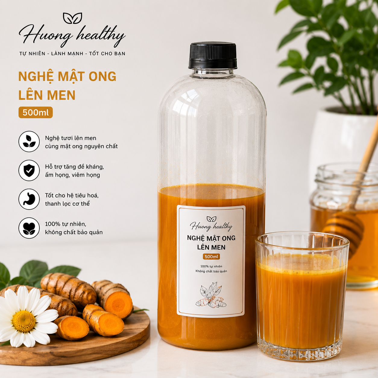 Cốt Nghệ Mật Ong Lên Men Tự nhiên - Tốt Cho Dạ Dày, Hệ Tiêu Hoá, Làm Đẹp Da, giàu lợi khuẩn