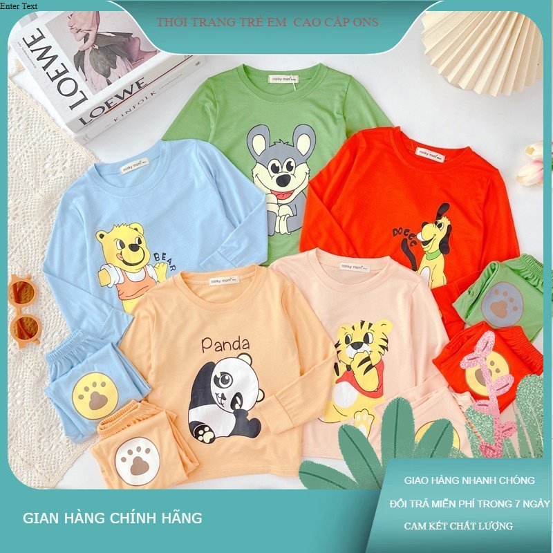 4kg - 18kg Bộ minkymom dài tay chất thun lạnh in hình thú cho bé