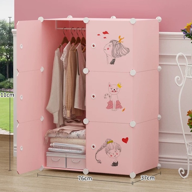 Size 37X37cm- Tủ Nhựa Cho Bé- Tủ Quần Áo- Tủ 6 Ô Siêu Hot. Kèm 1 Treo Quần Áo Đa Năng.