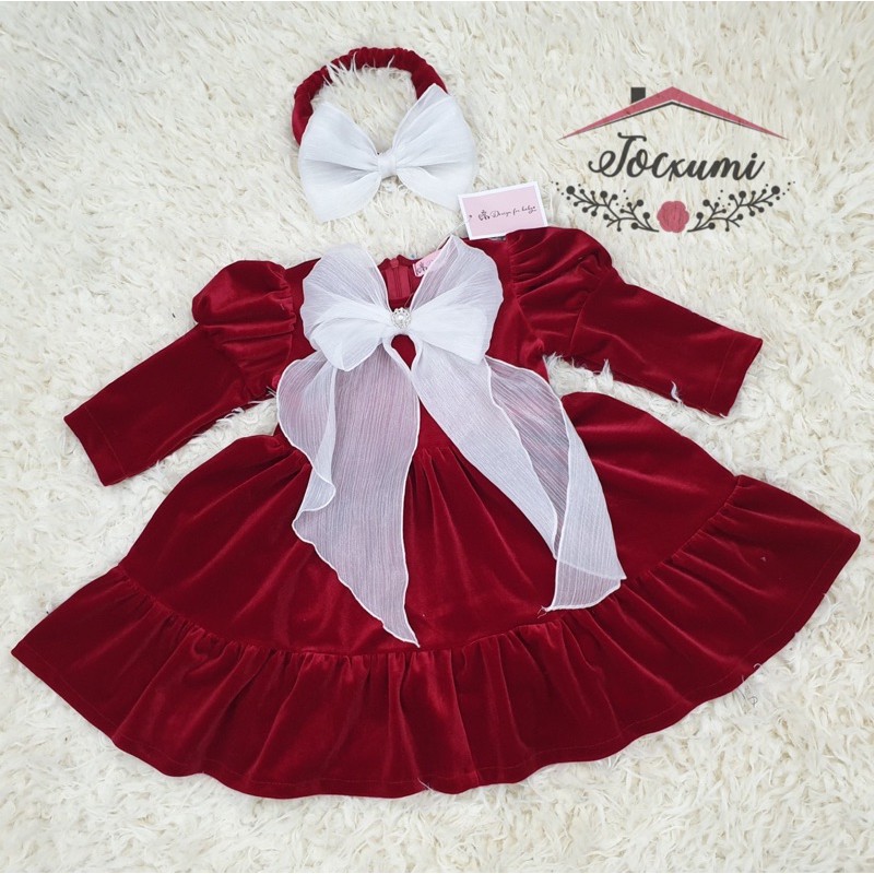 [TẶNG BĂNG ĐÔ] VÁY NHUNG MẬN NƠ TRẮNG CỰC SANG CHẢNH [SIÊU PHẨM] - Tocxumi House