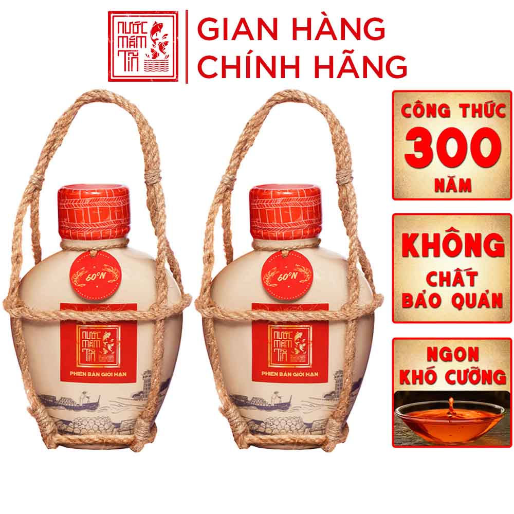 Combo 2 bình gốm nước mắm tôm biển 60 độ đạm - nước mắm tĩn - 500ml/bình thơm ngon hảo hạng không chất bảo quản