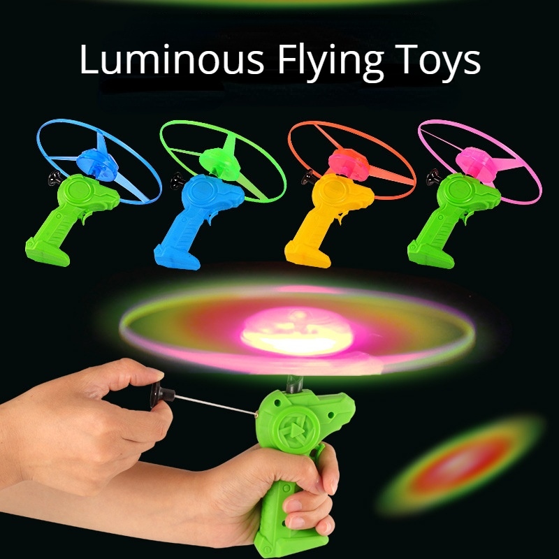 CW Funny Dinosaur Spinning Luminous Pull Wire Flying UFO LED Light Handle