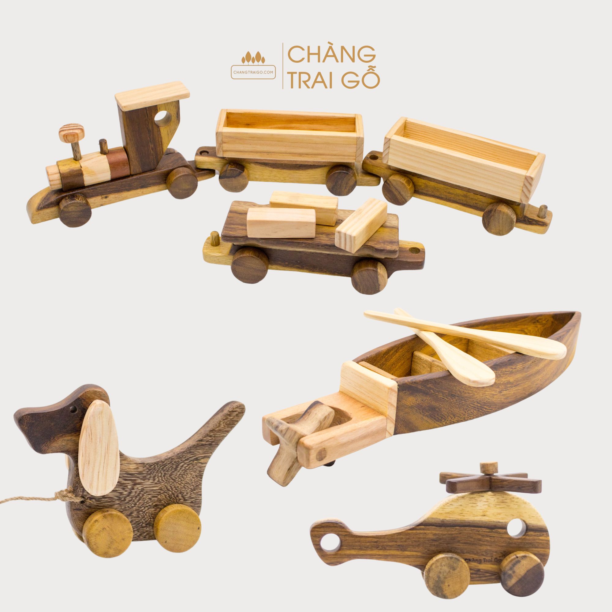 Set 4 món - đồ chơi gỗ chàng trai gỗ