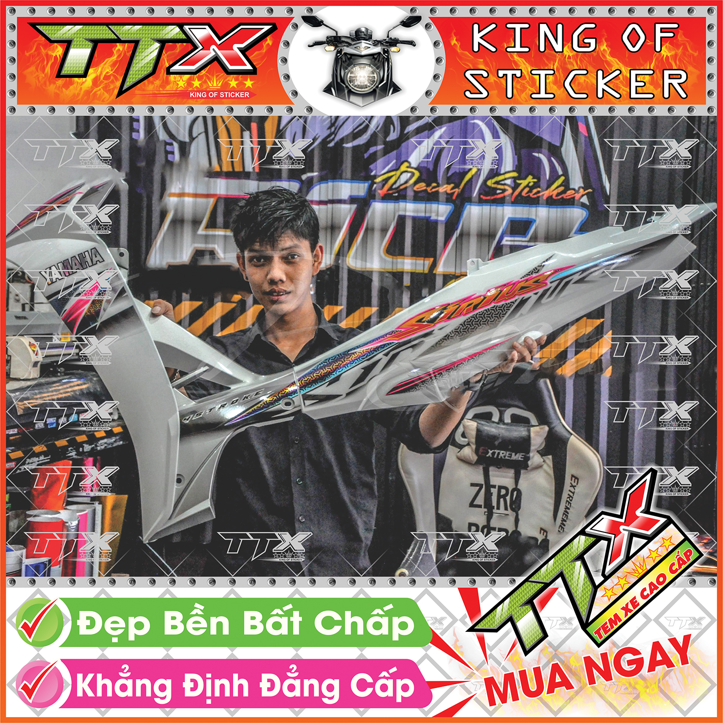 Tem Xe Sirius Trắng Xám Hoa Văn Titan - Tem Sirius 110 Xám Trắng Siêu Đẹp - Mẫu Team Sirius Trắng Xám