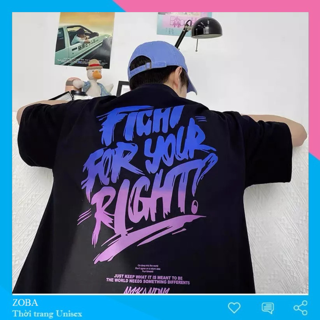 Áo thun unisex tay lỡ nam nữ FIGHT FOR YOUR RIGHT, Áo phông Unisex nữ form rộng mặc cặp, nhóm phong cách Ulzzang