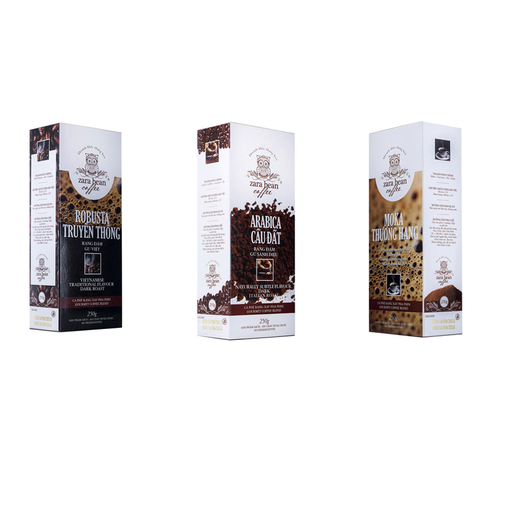 [HCM]COMBO 3 HỘP PHÊ PHA PHIN ROBUSTA -  ARABICA CẦU ĐẤT -  MOKA THƯỢNG HẠNG - HỘP 250g  - Zara Bean Coffee