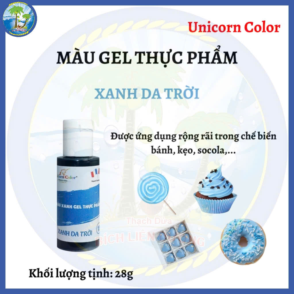 [Chai 28g] Màu xanh da trời_Màu thực phẩm dạng gel thương hiệu Unicorn