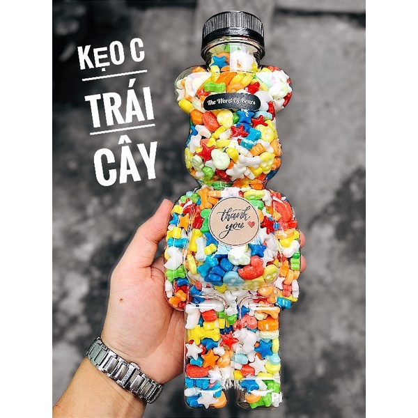 Chai nhựa Gấu đựng trà sữa siêu kute size 500ml kèm nắp