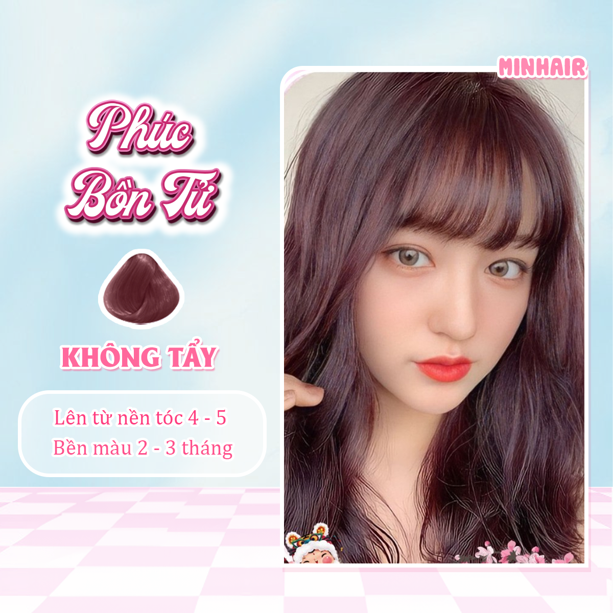 Thuốc Nhuộm Tóc Đỏ, thuốc nhuộm tóc Phúc Bồn Tử, MIN.HAIR tặng kèm oxy trợ dưỡng và bao tay