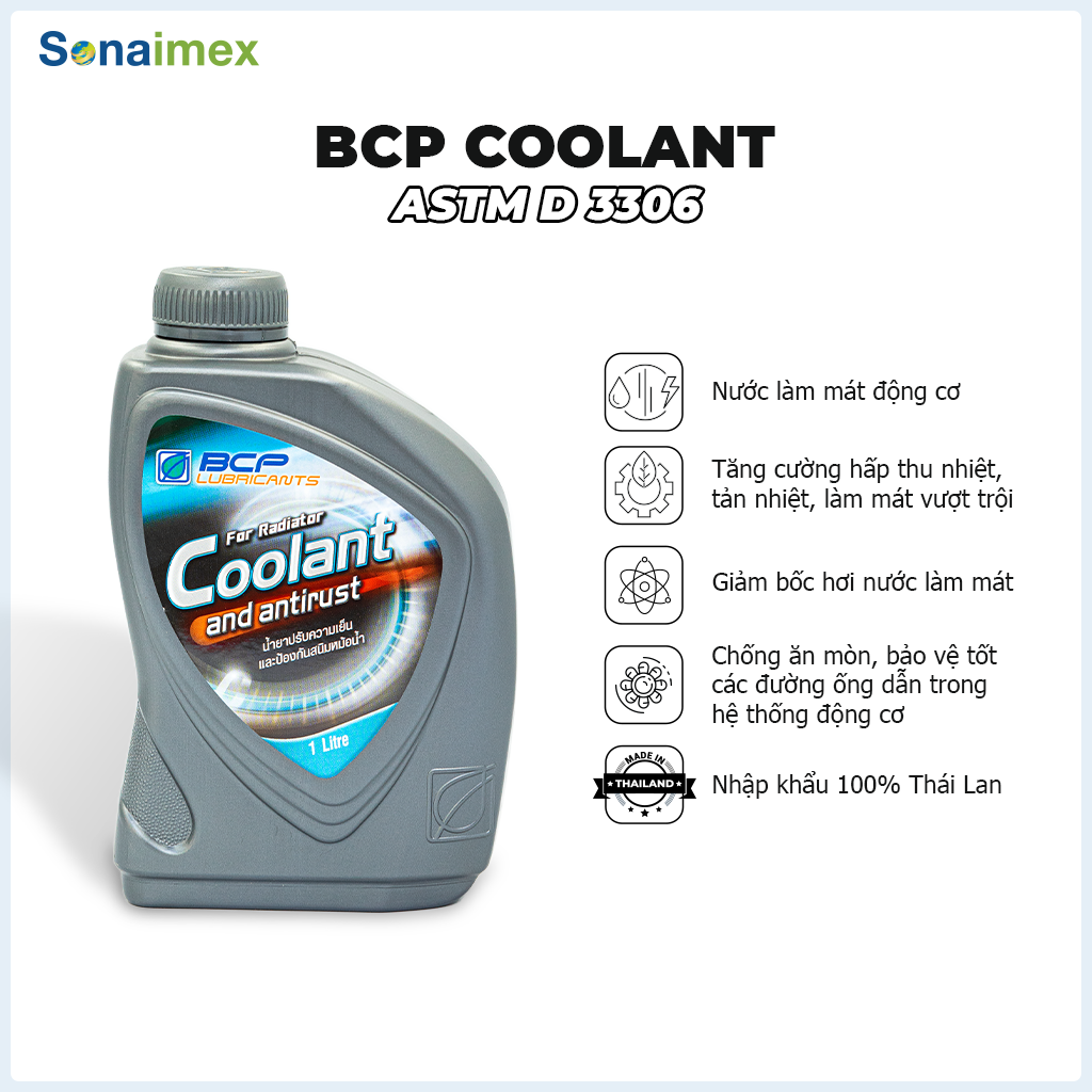 Nước Mát Xe Ô Tô, Xe Tải, Xe Máy BCP Thái Lan Coolant and Antirust 1 Lít (Màu Xanh, Đậm Đặc, Pha Thành 4 Lít) - Nước Làm Mát Động Cơ Oto Loại Tốt Đúng Chuẩn Quốc Tế