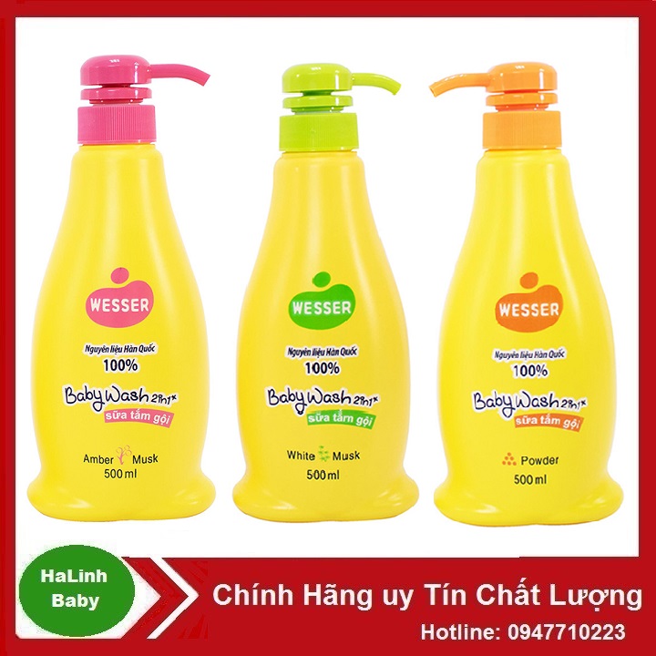 Sữa tắm gội Wesser 2 in 1 500ml (cam-xanh lá-hồng)..