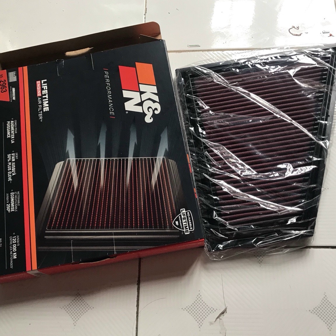 Lọc gió động cơ k&n 33-2963 dùng cho xe vinfast lux a, bmw 520i 528i 2.0l, x1 2.0,z4 2.0l 2009- 2017,