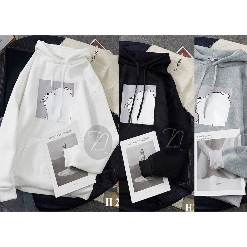 Áo Hoodie hình gấu trắng chất nỉ da cá 2m2 dày mịn