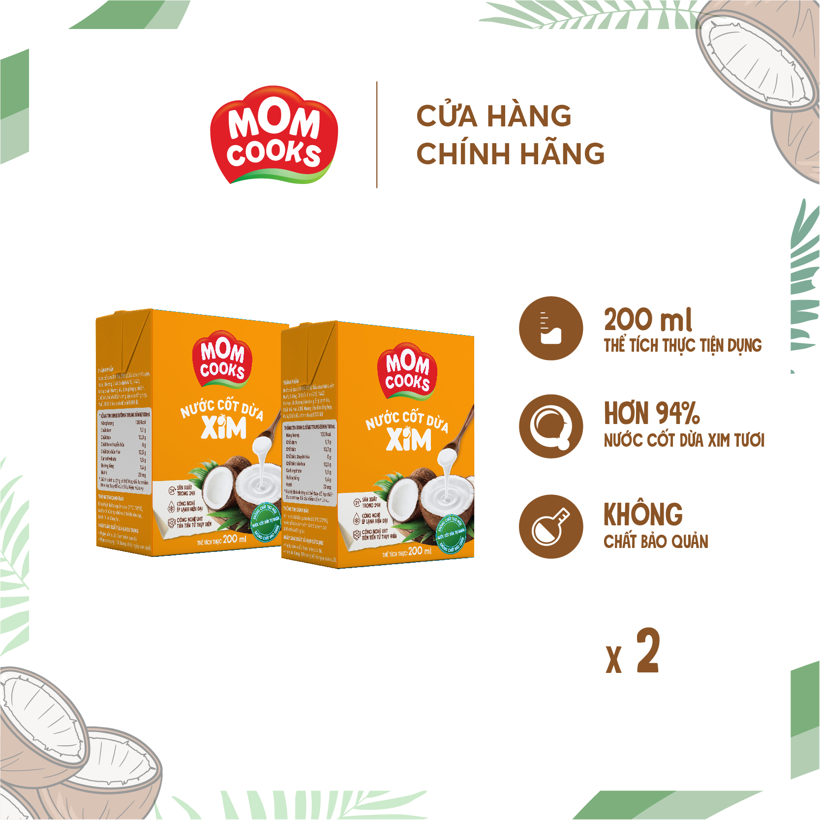 Combo 2 hộp nước cốt dừa mom cooks 200ml/hộp