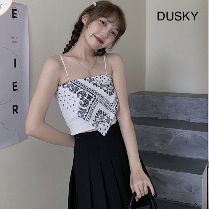 Áo yếm thổ cẩm,dáng croptop, thun mềm mịn, mặc mùa hè đi biển - DUSKY