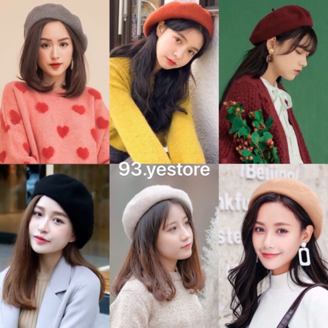 Mũ nồi dạ beret có dây rút style hàn quốc