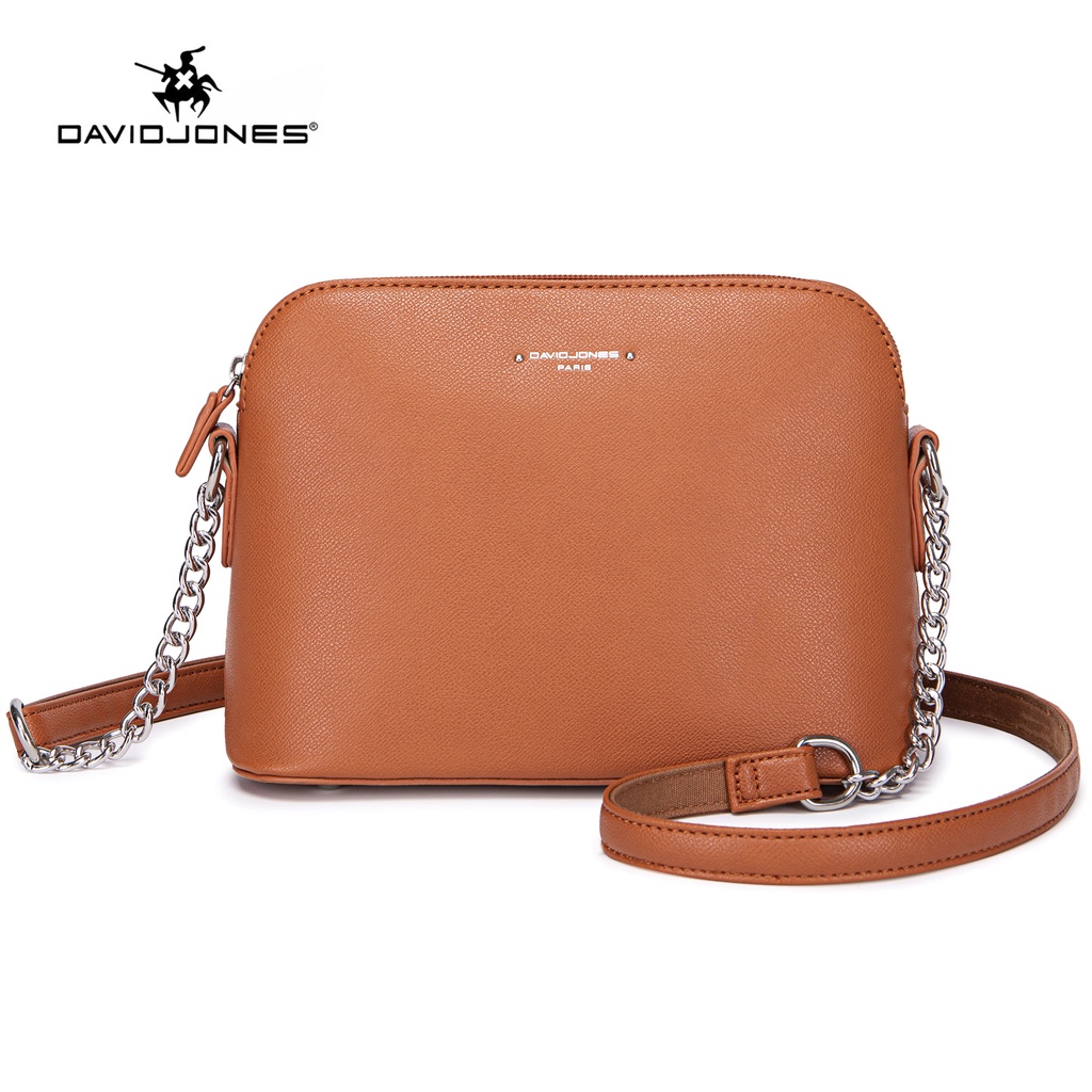 Túi đeo chéo DAVID JONES từ da PU phối dây xích thời trang mùa xuân dành cho nữ