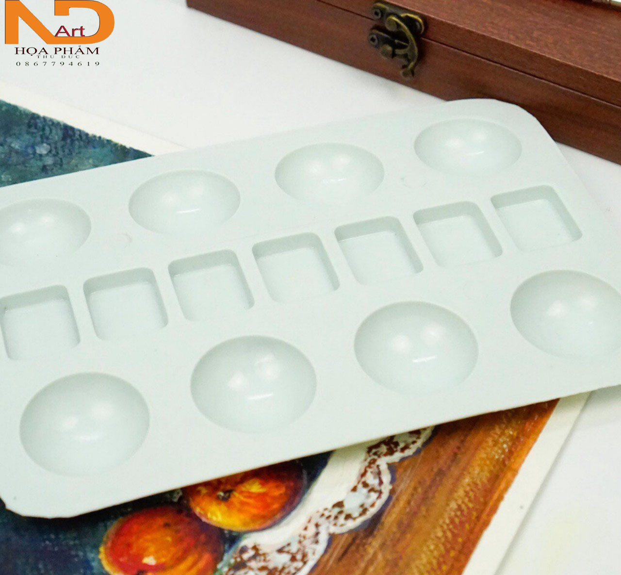 Khay Bảng pha màu Nhựa 8 ô - Pallet pha màu Nhựa tiện dụng, bền đẹp
