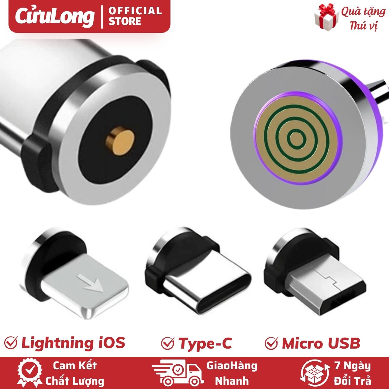 Đầu Sạc Nam Châm Từ Tính Lightning Type C Micro USB xoay 360 độ cho điện thoại Android iOS chỉ có đầu sạc không có dây