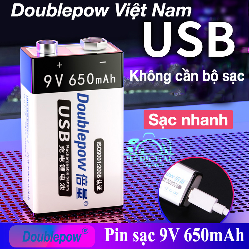Pin sạc 9V 650mAh cổng USB Doublepow - Pin micro, đồng hồ đo điện, máy nghe nhạc, đèn pin