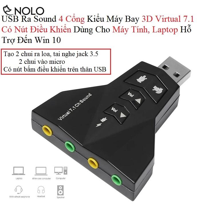 USB Ra Sound 4 Cổng Kiểu Máy Bay 3D Virtual 7.1 Có Nút Điều Khiển