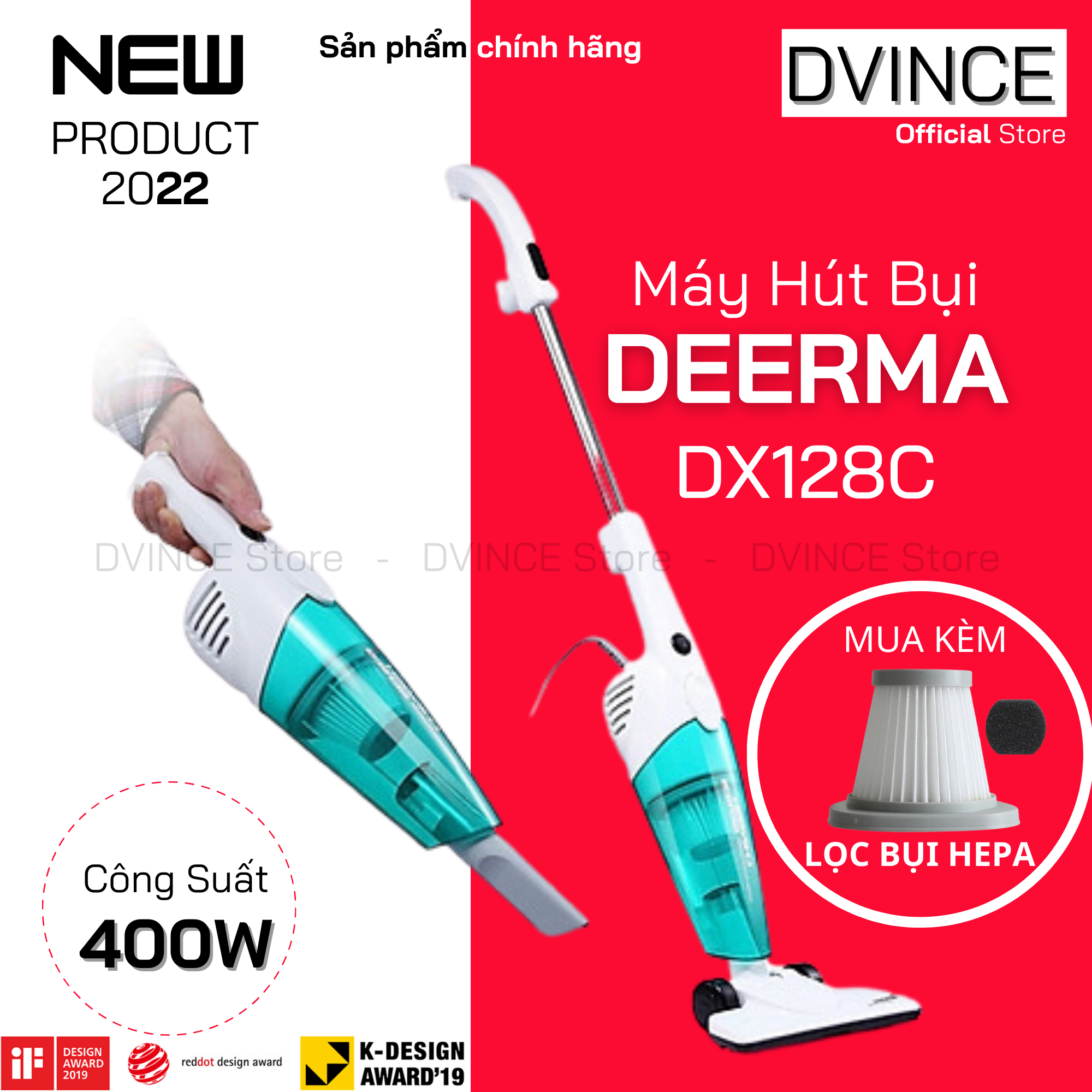 [Combo] Máy hút bụi cầm tay DEERMA DX128C kèm 1 lọc bụi HEPA - Hàng chính hãng
