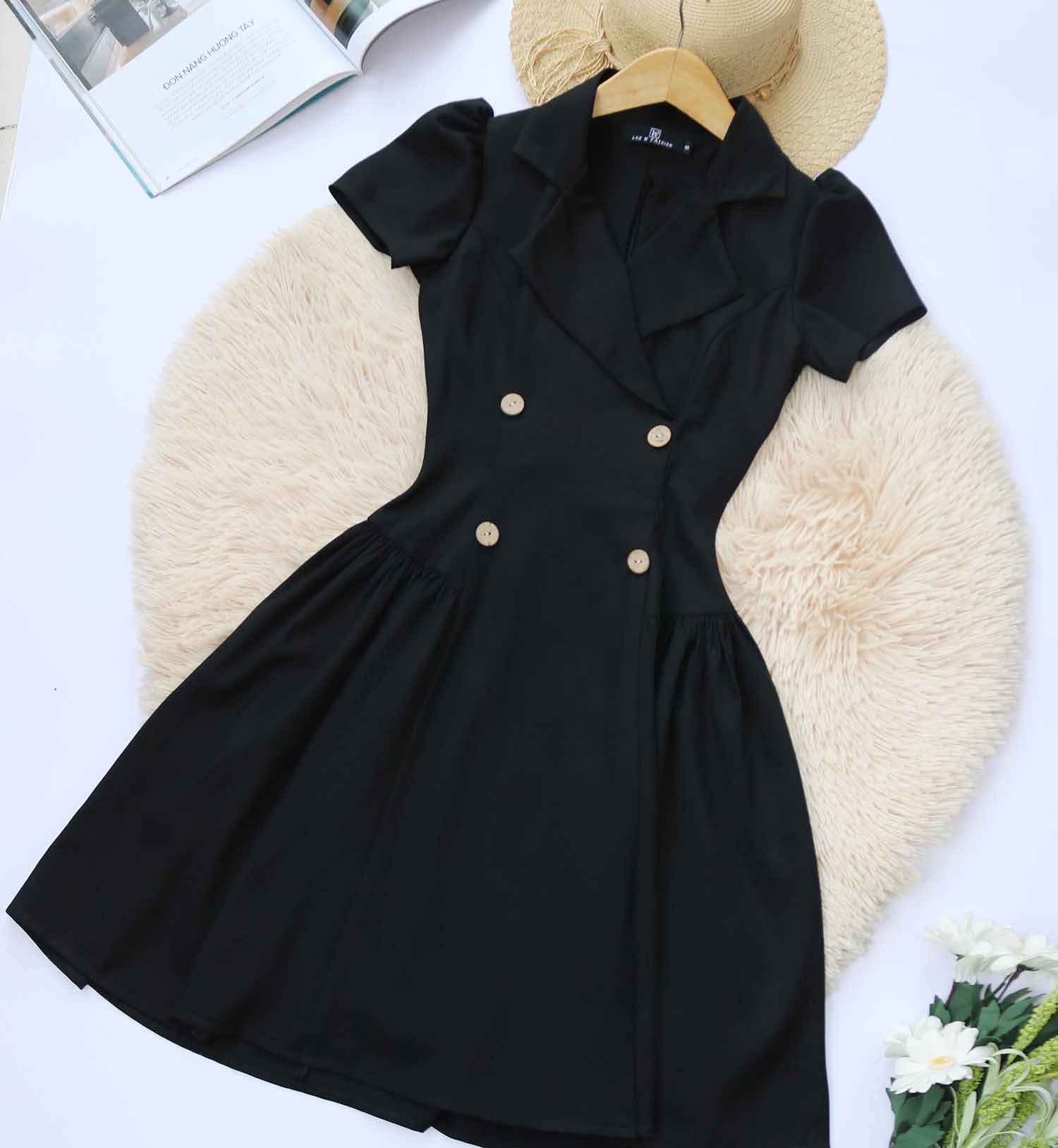 Đầm dự tiệc cổ vest đen thiết kế đẹp  sang trọng cao cấp tôn dáng che bụng sáng da - Thời trang Lux W