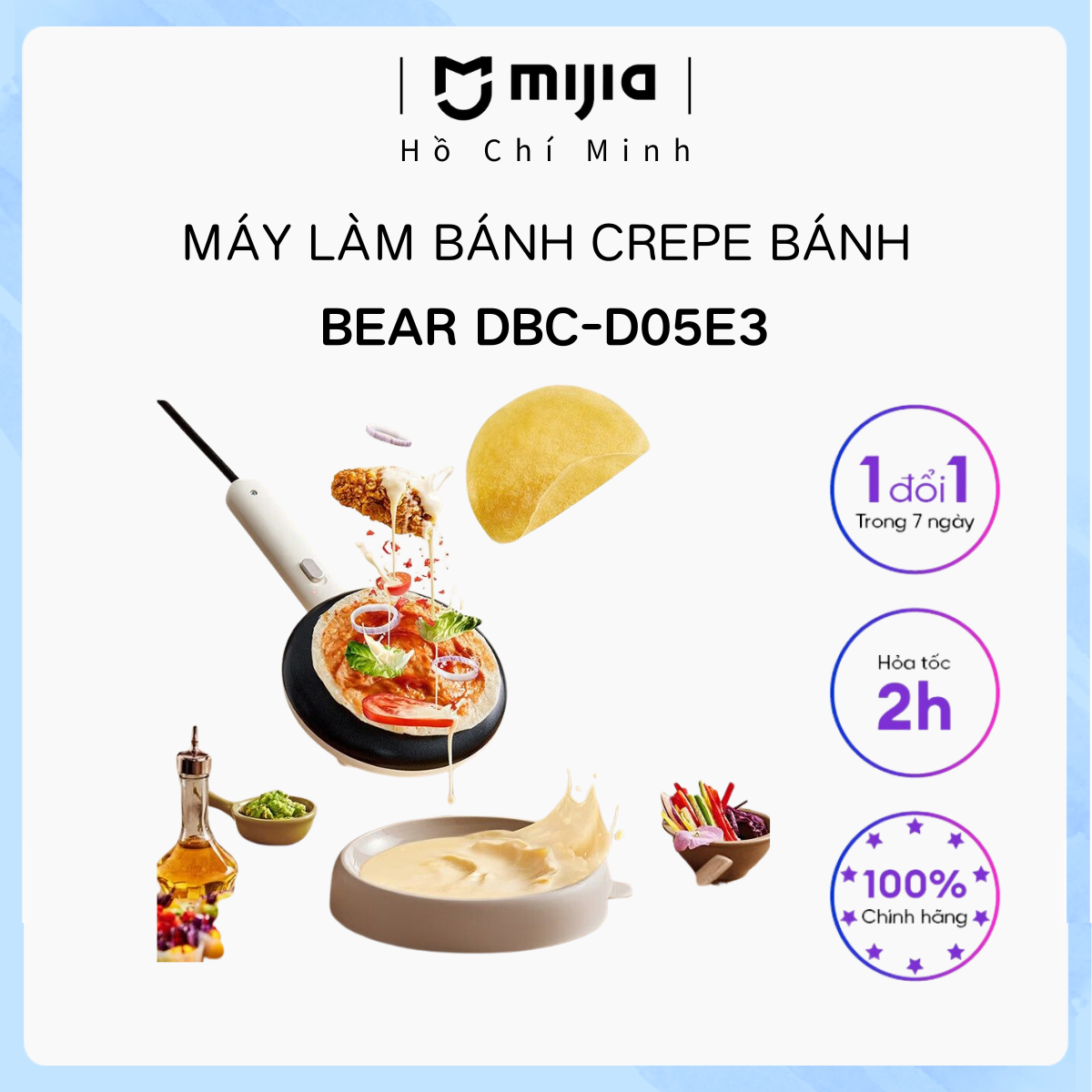 Bear Máy làm bánh kếp - chảo nướng điện gia dụng, máy làm bánh rán, máy làm bánh mùa xuân, chảo rán, máy làm bánh cuốn, máy ăn sáng, chảo nướng chống dính mini, dụng cụ thần thánh DBC-D05E3 - Mijia HCM
