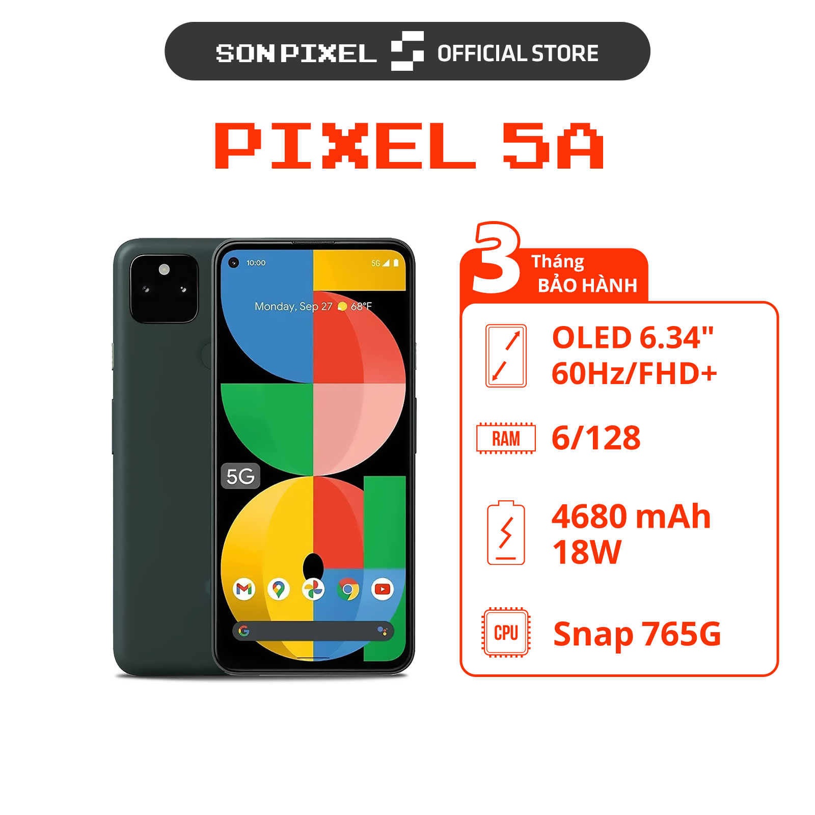  Google Pixel 5a 5G Quốc Tế Chip Snapdragon 765G Pin Khỏe 4680mAh Máy Chính Hãng. SonPixel 