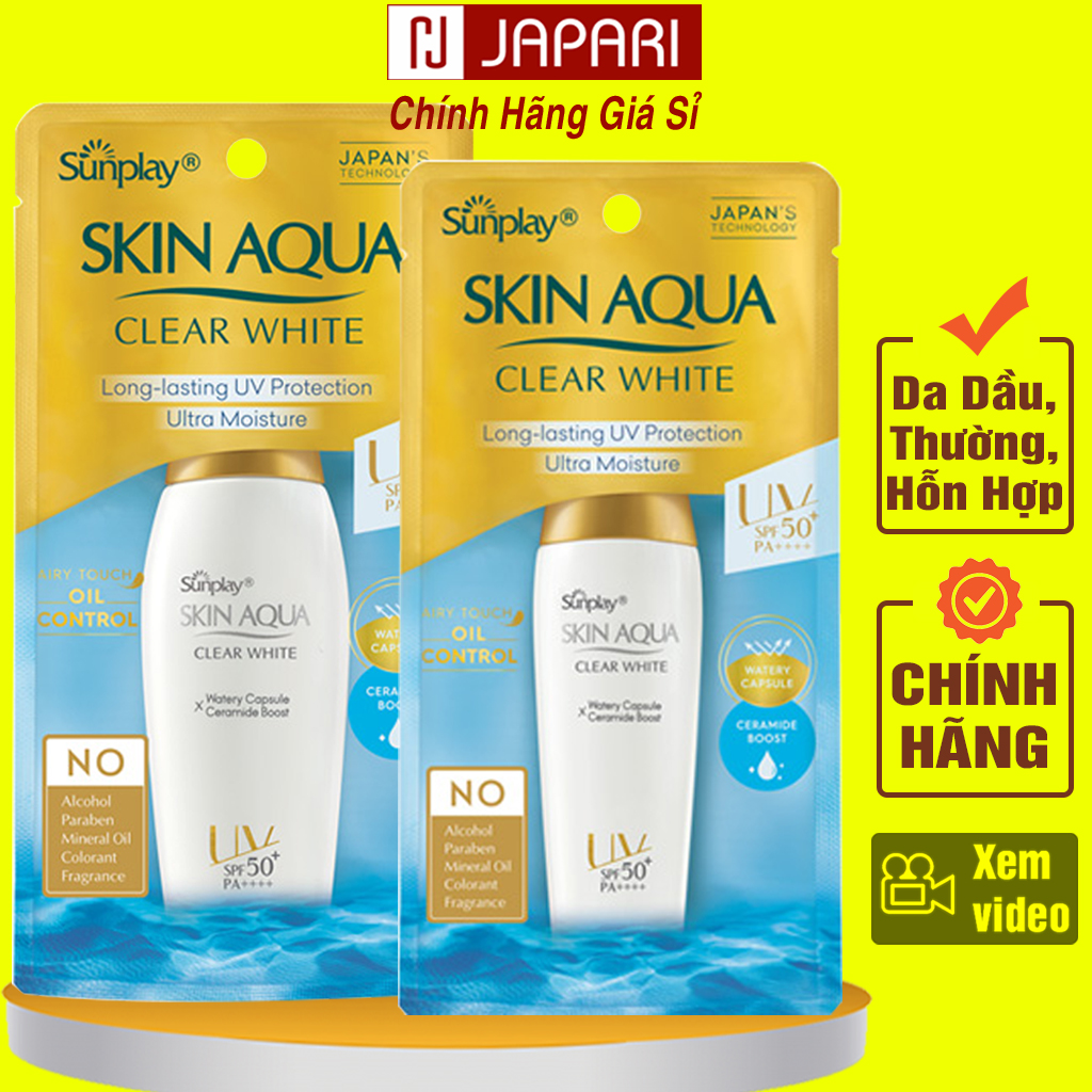 Kem Chống Nắng Skin Aqua Clear White Nắp Vàng CHÍNH HÃNG - Kem Chống Nắng Sunplay Skin Aqua 55g/25g Cho Da Dầu, Da Mụn, Da Dầu Mụn, Da Hỗn Hợp - Sữa Chống Nắng Sunplay Nắp Vàng - Mỹ Phẩm JAPARI