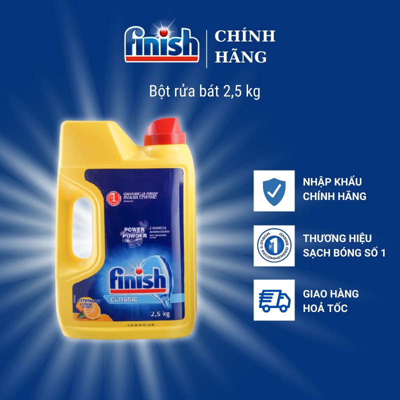 Bột rửa chén, bát dành cho máy rửa chén Finish Classic Powder Hương chanh hộp 2.5kg của Đức