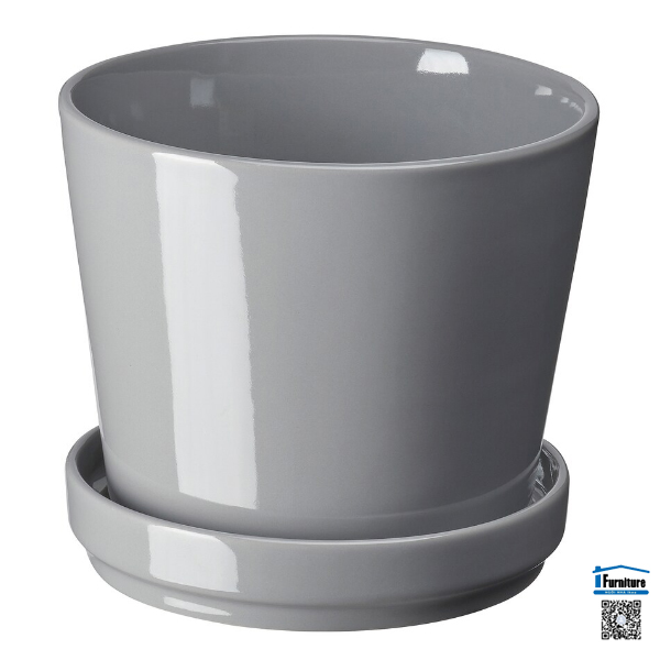 Chậu trồng cây cảnh có đĩa citrusfrukt ikea - xám 12 cm