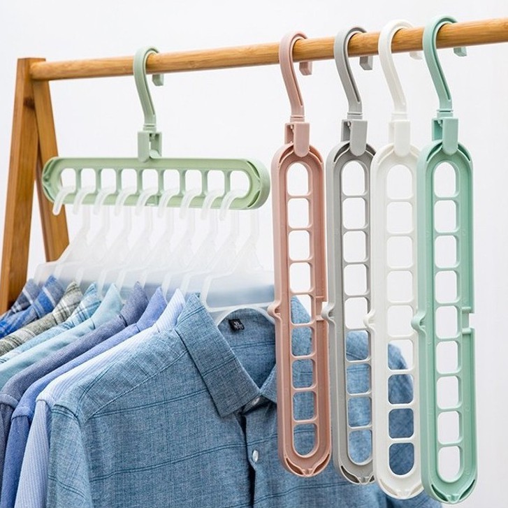 Móc treo quần áo 9 lỗ đa năng thông minh , móc nhựa treo quần áo đa năng thanh treo đồ 9 lỗ tiết kiệm diện tích , đò treo tủ quần áo tiện ích - Guty Mart