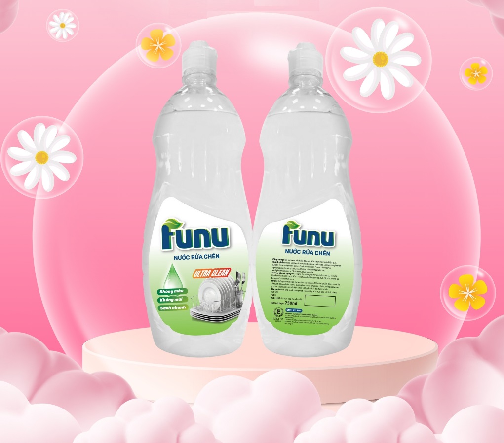 Nước rửa chén FUNU 750ml không màu, không mùi, tẩy sạch vết bẩn, khử sạch mùi tanh, êm dịu da tay