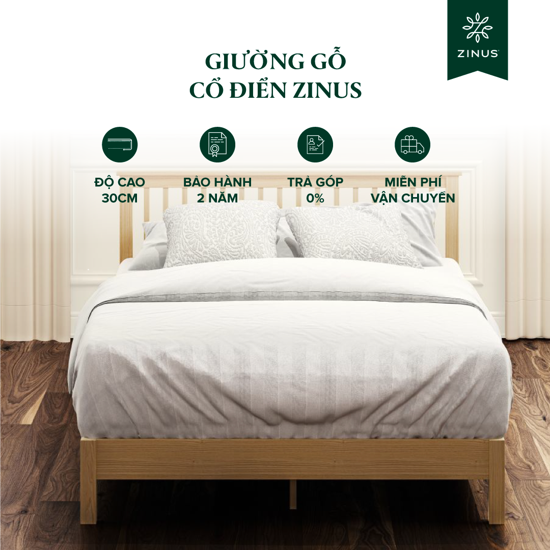 [TRẢ GÓP 0%] Giường Gỗ Cổ Điển Zinus – Farmhouse Wood Platform Bed