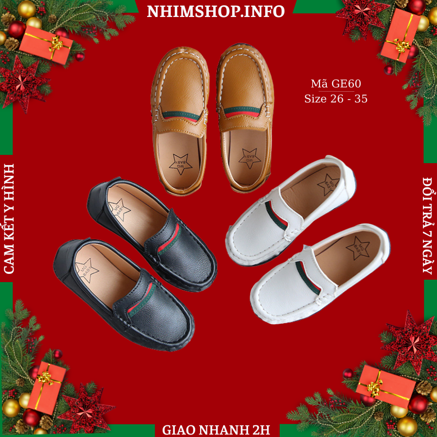 Giày lười bé trai da mềm nhẹ êm chân thoáng khí mang mùa hè dáng moca thời trang cho trẻ em nam mặc vest sang trọng hiện đại và phong cách 3 màu đen trắng nâu da bò 3 4 5 6 7 8 tuổi Nhím Shop GE60